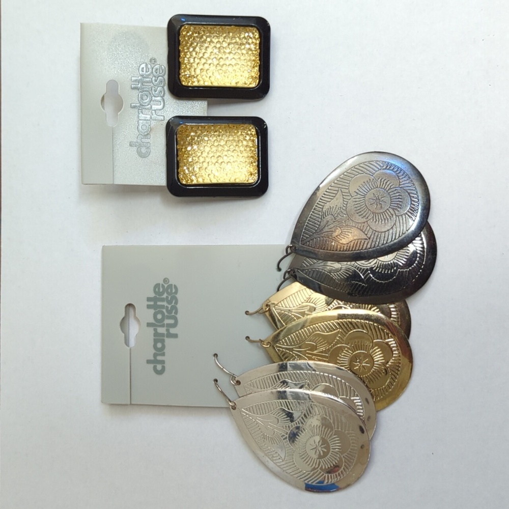 ๐ป Charlotte Russe 3-Pack Metal Tear Drop & Large Honeycomb Stud Earrings Bundle